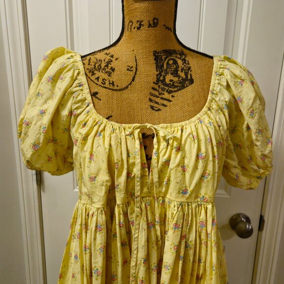 *SOLD *Mable CASSIDY PEASANT MINI DRESS Size L Yellow - Picture 6 of 16